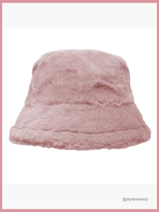 Faux Fur Wide Brim Bucket Hat with Adjustable Drawstring for Women